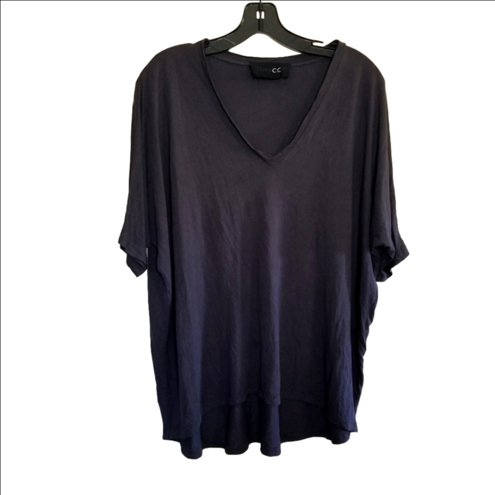 Thakoon Slouchy Charcoal Grey Basic Tee Dropped Sleeves V Neck